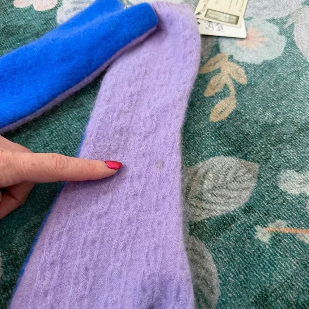 Cashmere Mittens Long Upcycled Handmade Blue Purple Knit Gloves Womens Adult NWT